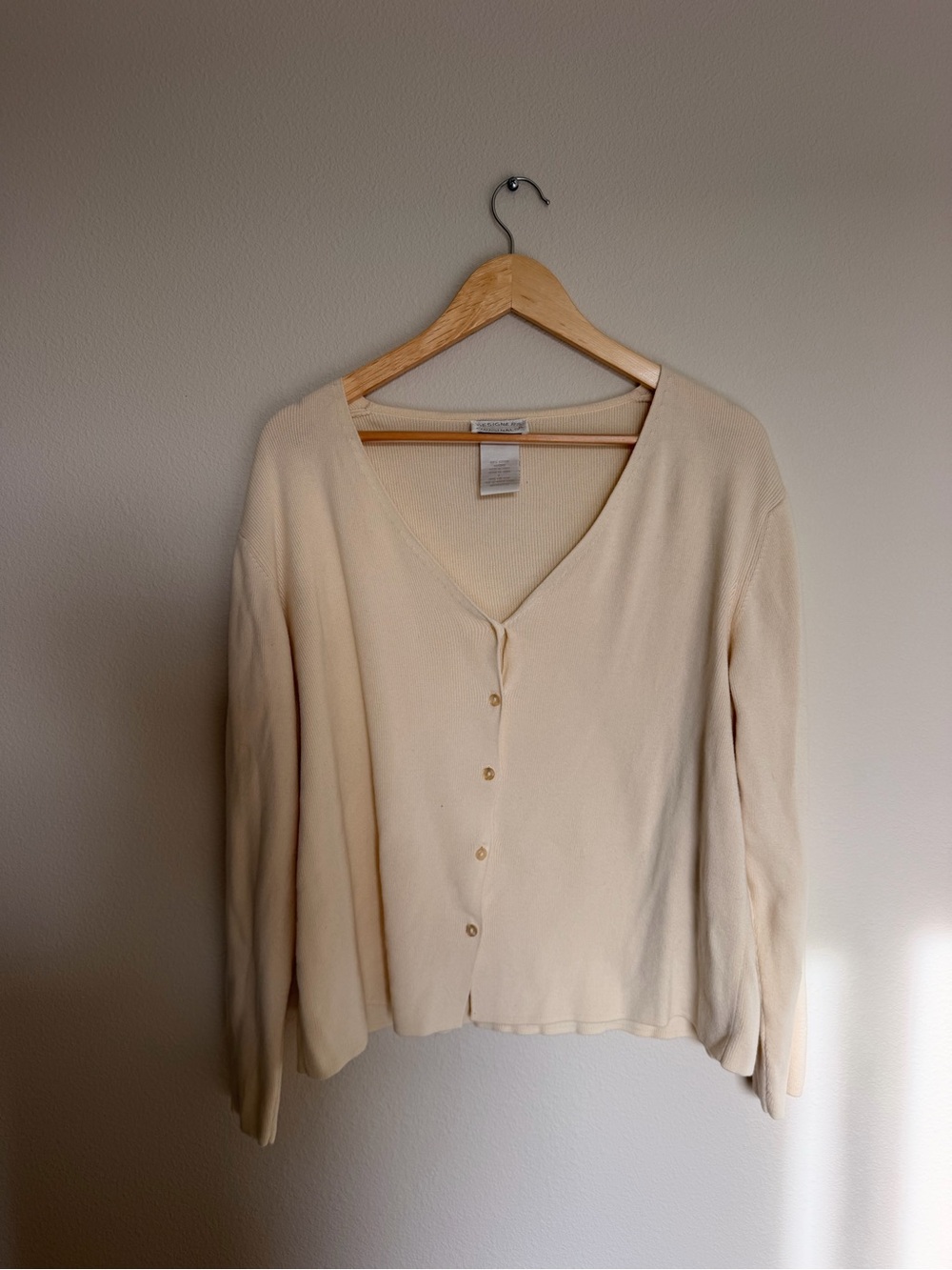 Cream V-Neck Button Front Women’s Sweater 100% Cotton